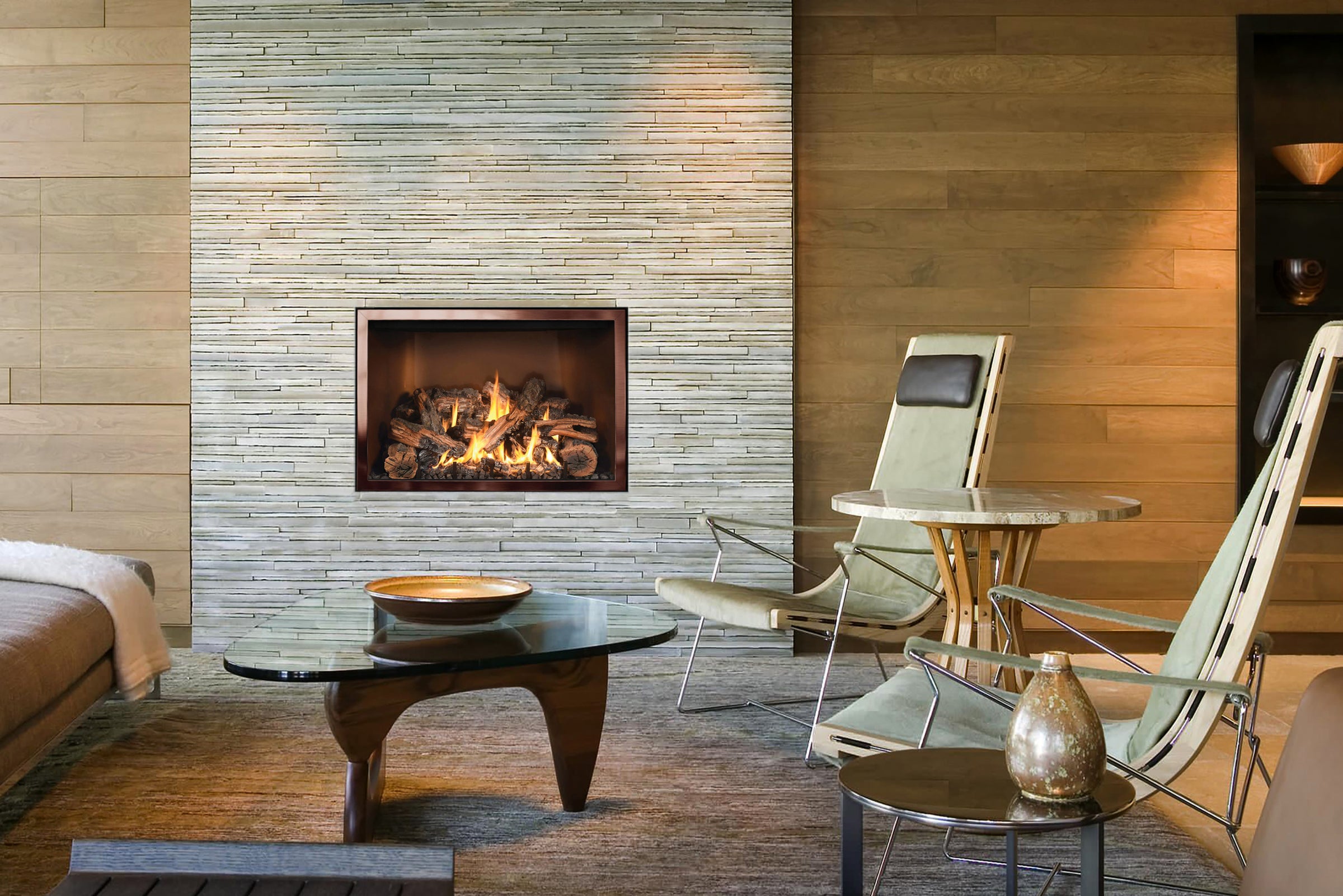 modern stone gas fireplace